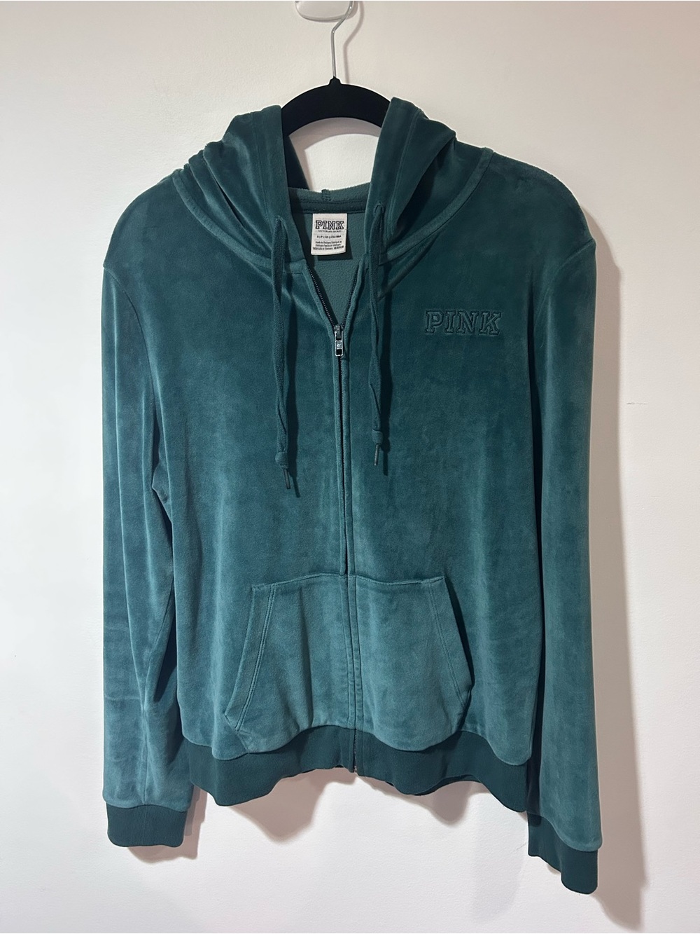 PINK Victoria's Secret Green Velour Zip Hoodie